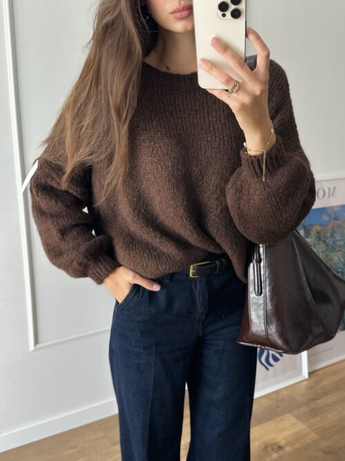 Long-Cuff Sweater - Brown