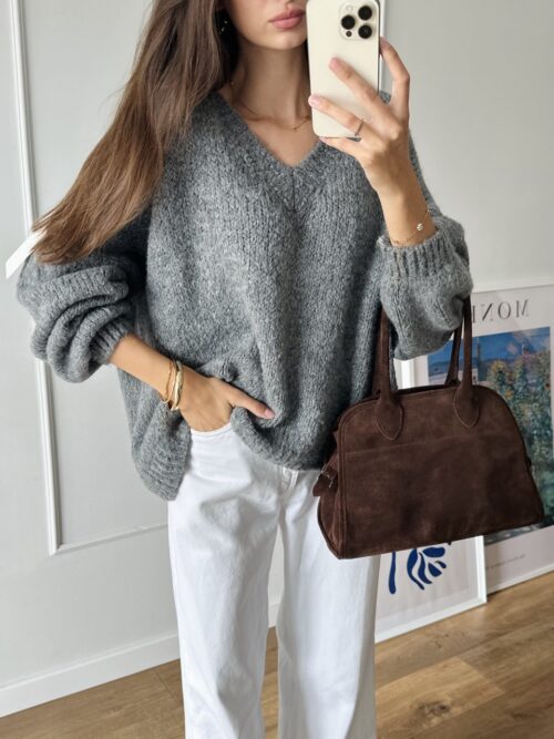 Sweter V-Neck - Autumn Grey