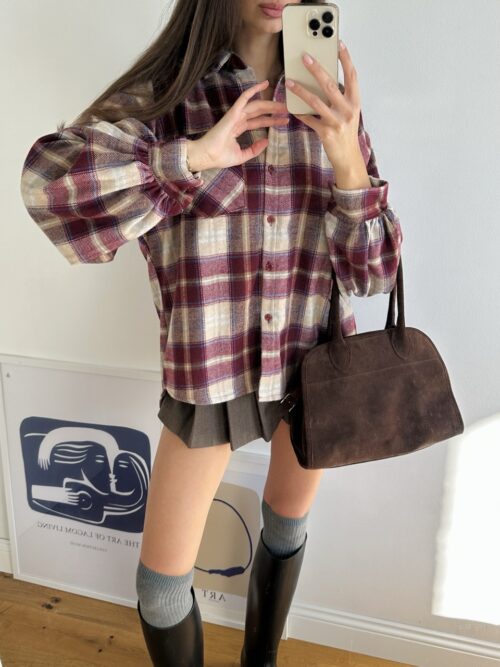 Checked Shirt - Burgundy & Beige